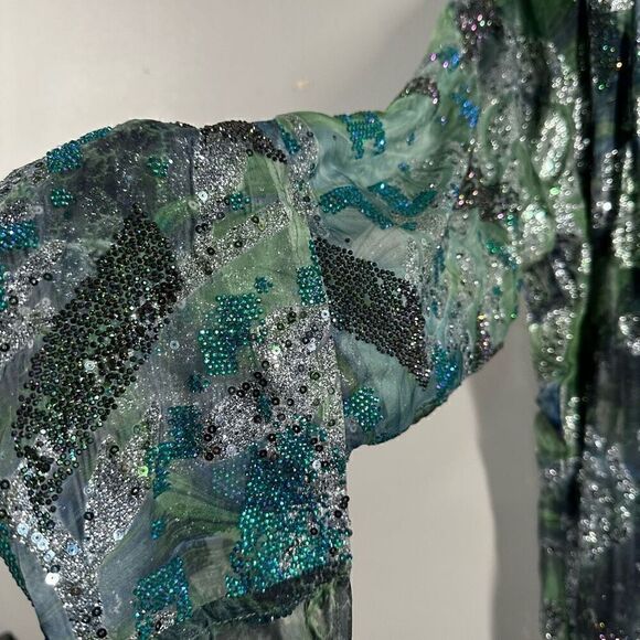 Bejeweled glitter embellished floor length maxi dress & duster jacket set - Picture 5 of 16